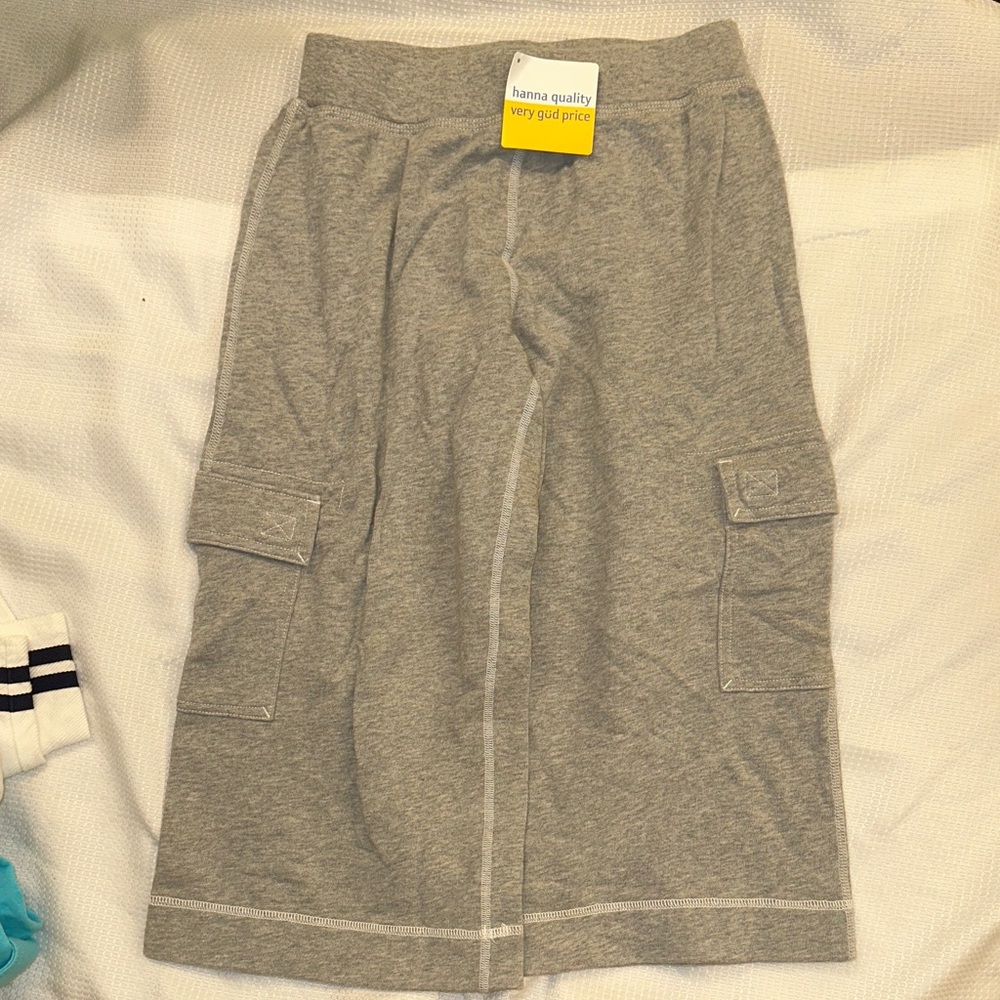 NWT HANNA ANDERSSON HEATHER GRAY CROPPED CARGO SWEATS WOMENS XS NEW